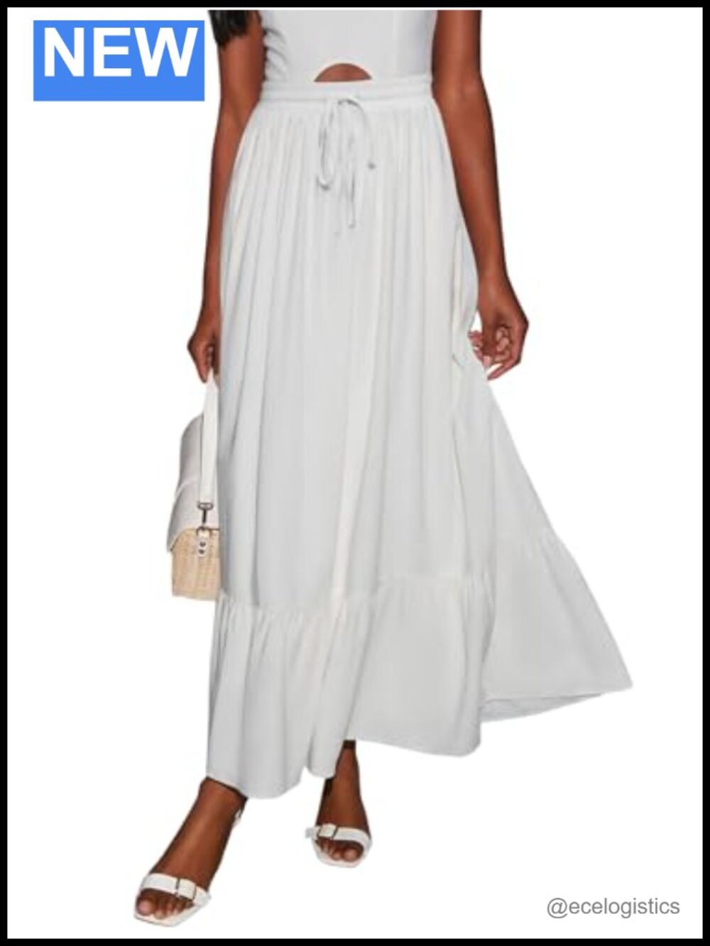 Flowy Boho Maxi Skirt High Waisted Ruffle Tiered with Pockets
